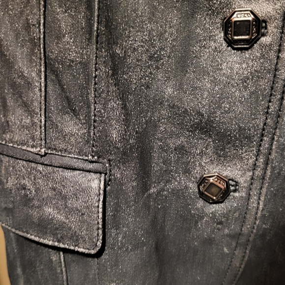 Pamela Dennis Private Client Group Distressed Leather Black/Gray Jacket Size 8 - Picture 5 of 8